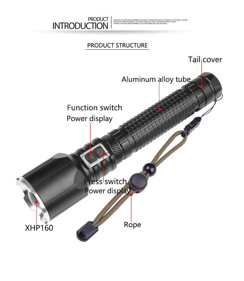 Super Bright Zoomable Tactical Flashlight LED Torch 8000 Lumens with High Lumens and 5 Modes for Emergency Outdoor Camping