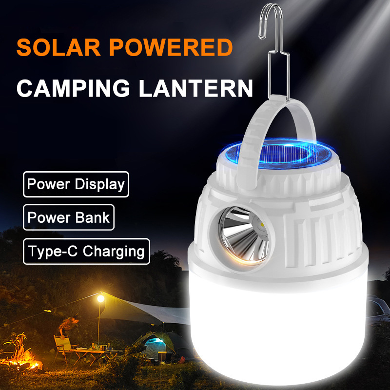 Solar Powered Camping Lantern USB Rechargeable Emergency Charger for Phone Portable 4 Modes LED Light for Night market stalls