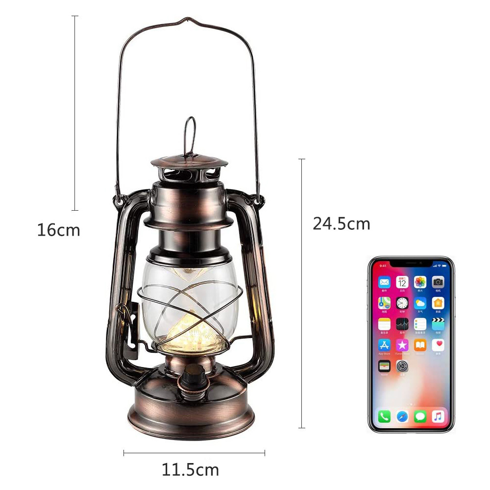 Rechargeable Vintage Hurricane Lantern Metal Hanging Lantern Dimmer Switch 15 LEDs Battery Operated Lantern for Indoor Outdoor