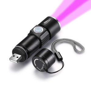 LED UV Flashlight 365nm/395nm Ultraviolet Torch Zoomable Mini UV Black Light Pet Urine Stains Detector Scorpion Hunting