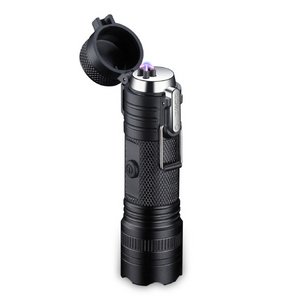 USB Rechargeable Tactical Flashlight Outdoor Waterproof Camping Electric Lighter Dual Arc Lighters Survival Gear Hiking Torch