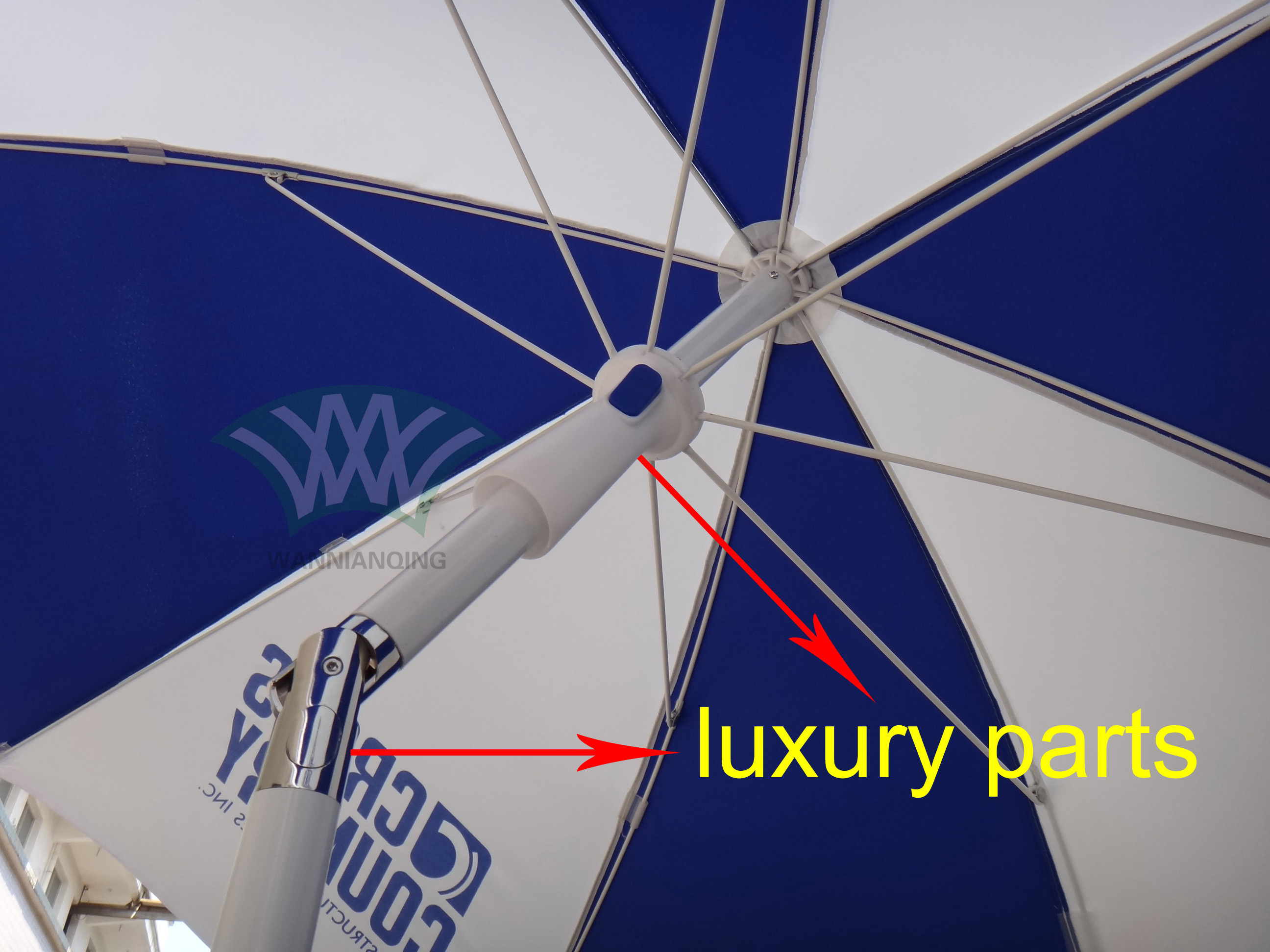 Wholesale Cheap Manual Open Business Beach Umbrella Windproof Waterproof Fire Retardant for Welding Patio Umbrellas & Bases