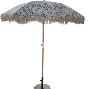 Garden furniture Umbrella restaurant pool Custom cafe Outdoor Parasol beach umbrella patio tassel sun umbrella with wooden pole