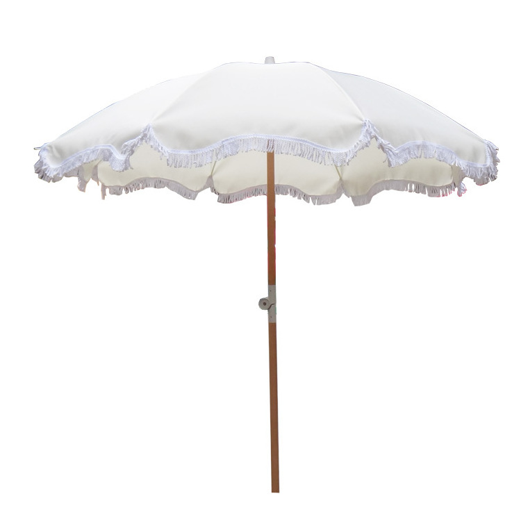 Garden furniture Umbrella restaurant pool Custom cafe Outdoor Parasol beach umbrella patio tassel sun umbrella with wooden pole