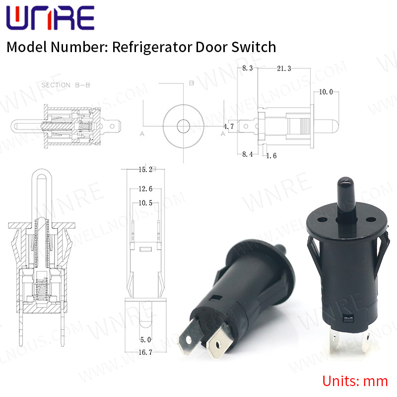 3A125V  1.5A250V Momentary Reset Round Refrigerator Door Switch Cabinet Light Wardrobe Closed Press Button Switch