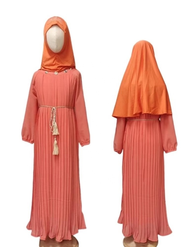 Traditional Islamic Ethnic Clothing Girls Chiffon Cotton Kids Style Abaya  Hijab Dress For Girls Modest Khimar Abaya