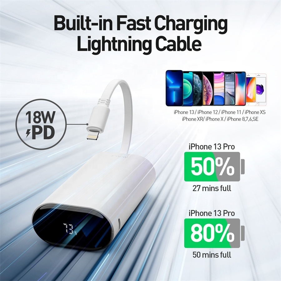 iWALK LinkPod Y2 Powerbank Built-in 18W PD Cable 9600mAh Fast Charging Portable Battery Power Bank with LED Digital Display