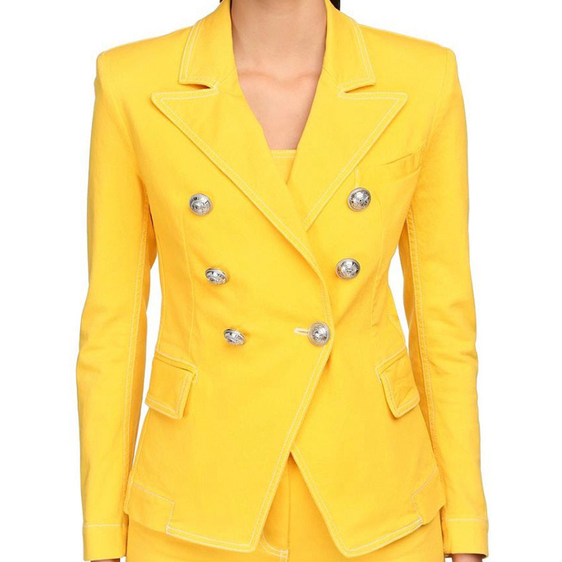 clothes vendors female blazers and office wear yellow denim jacket women