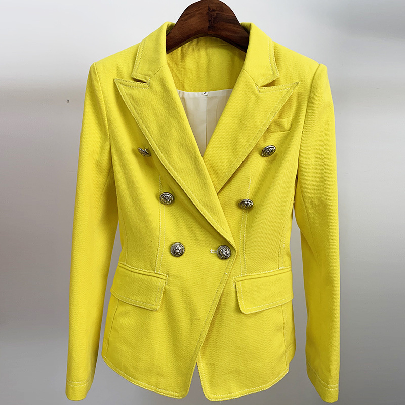 clothes vendors female blazers and office wear yellow denim jacket women