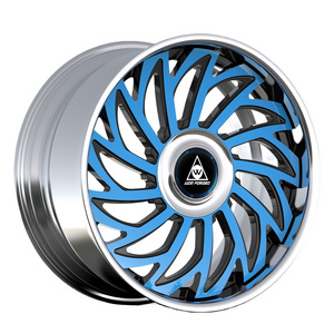 blue Silver Mesh Design Deep Dish Wheels Structure Alloy Two - Piece Forged Rim Custom 18-22 Inch Aluminum Customized rims