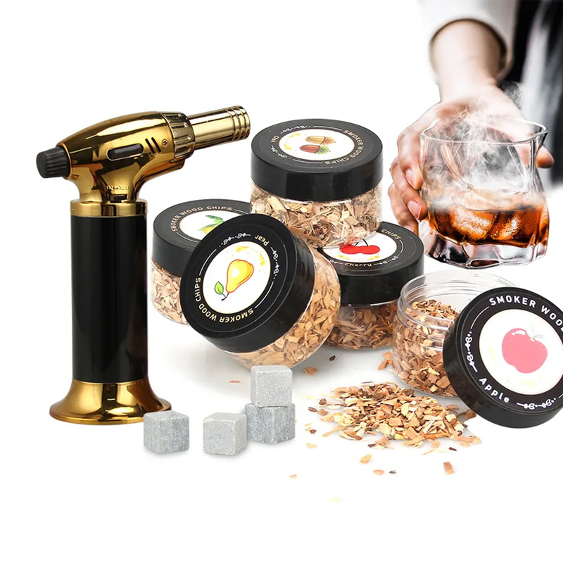 Bartender Old Fashioned Liquor Smoking Accessories Infuse Whiskey Drink Bourbon Bar Cocktail Smoker Kit With Torch