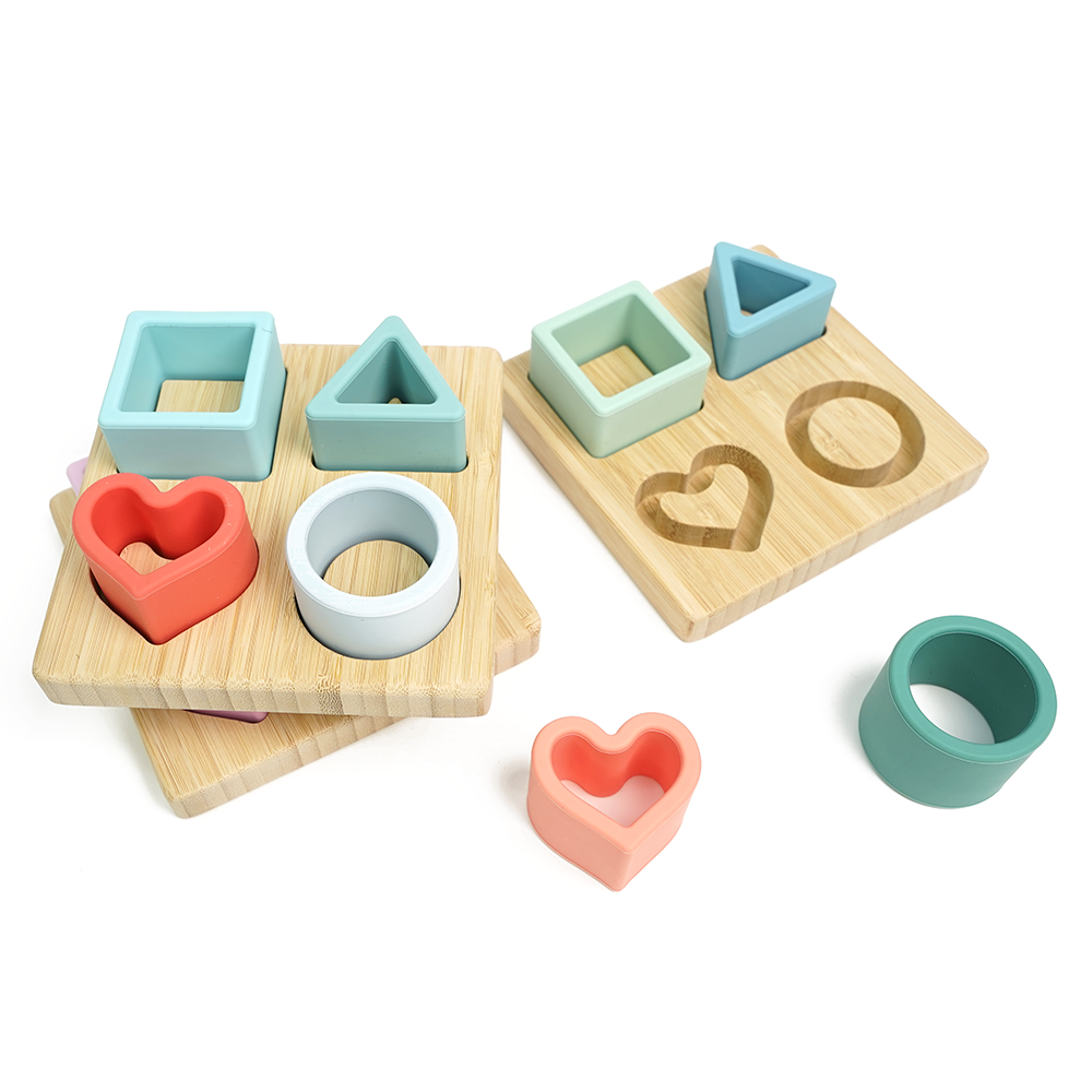 Wholesale Custom BPA Free Bamboo Educational Baby Puzzle Toy Food Grade Silicone Educational Baby Toys