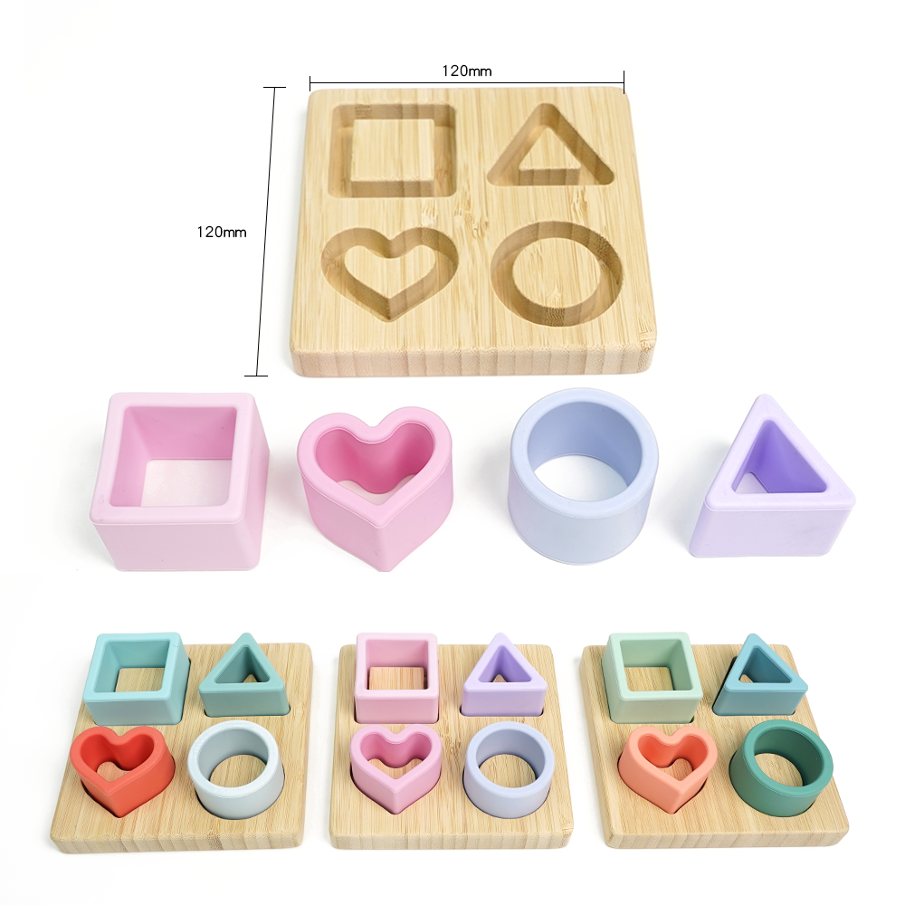 Wholesale Custom BPA Free Bamboo Educational Baby Puzzle Toy Food Grade Silicone Educational Baby Toys