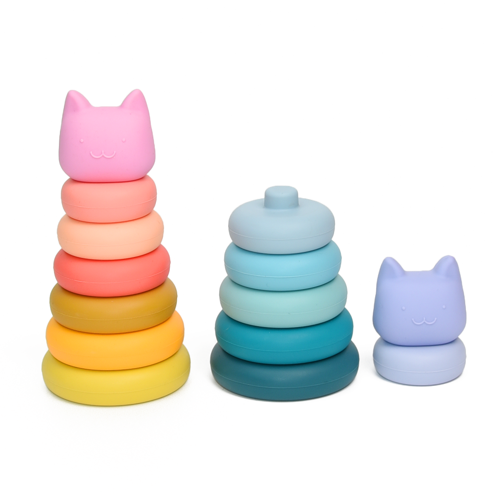 Early Educational Toys Silicone Rainbow Stacking Ring Tower Game Blocks Baby Montessori Toys