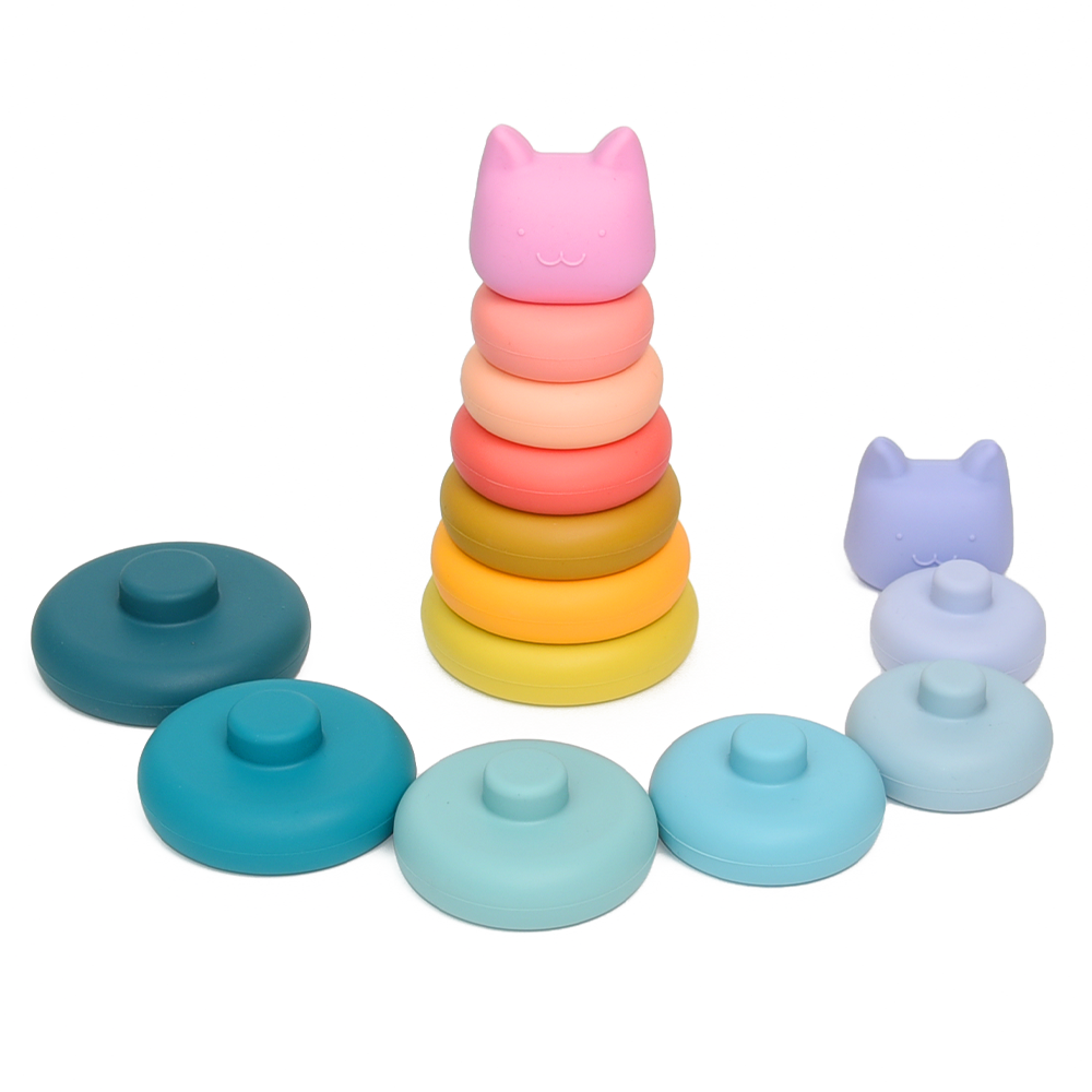 Early Educational Toys Silicone Rainbow Stacking Ring Tower Game Blocks Baby Montessori Toys