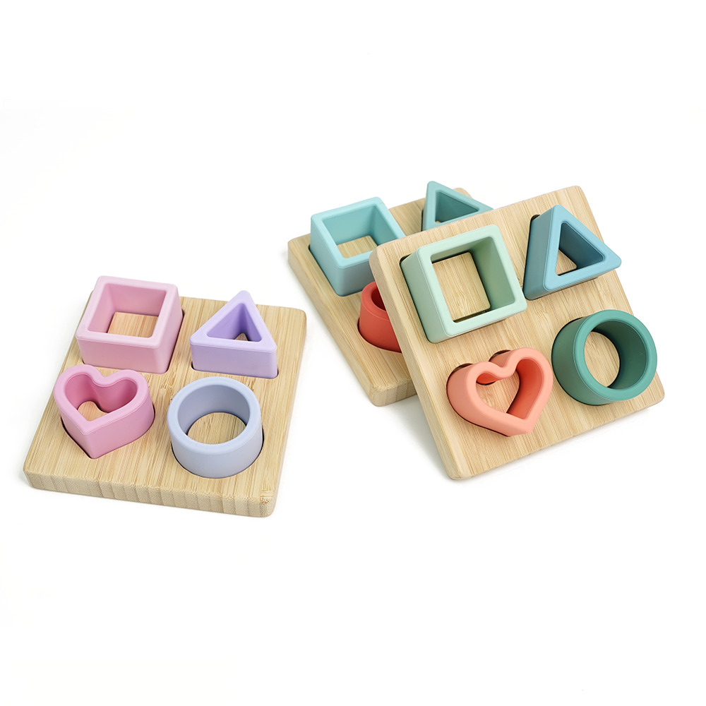 Wholesale Custom BPA Free Bamboo Educational Baby Puzzle Toy Food Grade Silicone Educational Baby Toys