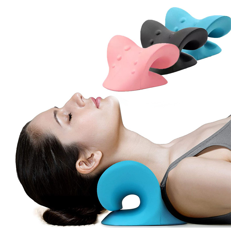 Wholesale Blue Chiropractic Pillow Neck Stretcher Neck and Shoulder Relaxer Cervical Traction Device for TMJ Pain Relief