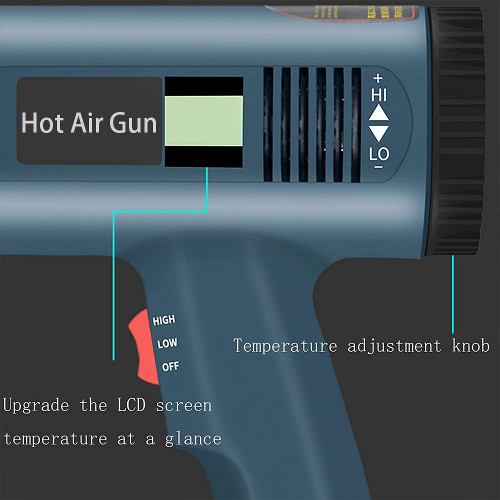 Industrial Hair Dryer Heat Gun 2000W LCD Display EU Plug Hot Air Gun Thermoregulator Heat Guns Shrink Wrapping Thermal Heater