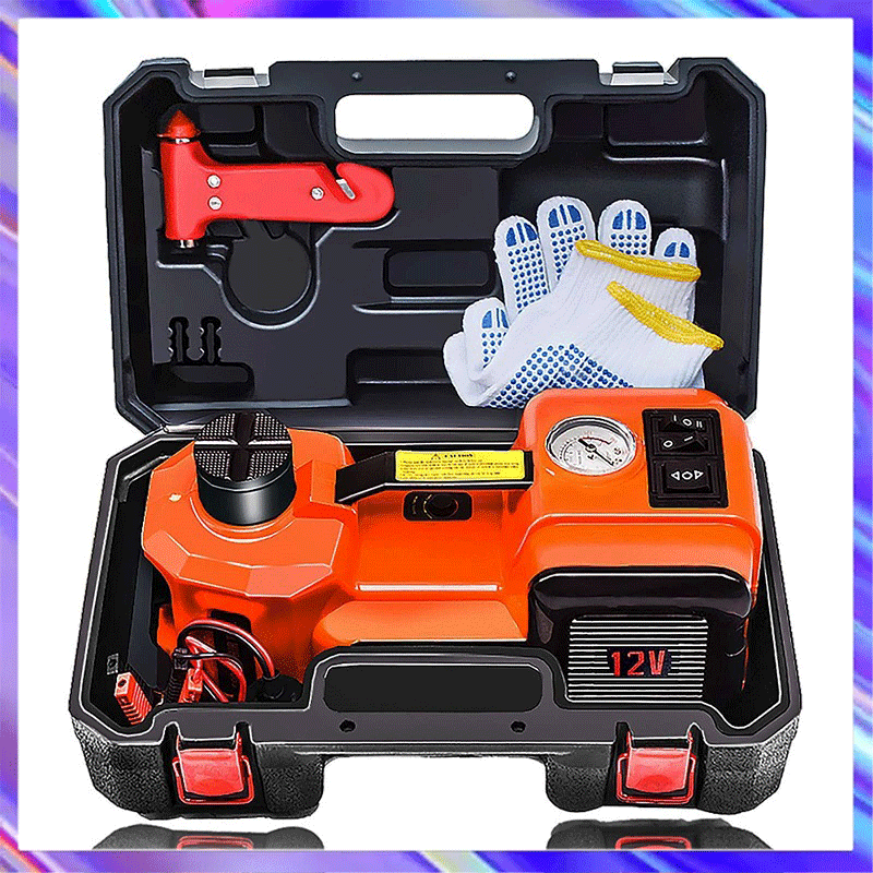 12V 5Ton Electric Car Hydraulic Jack with Tire Inflator Pump and LED Flashlight 3 in 1 Lift jacks With Safe Hammer Tools For Car