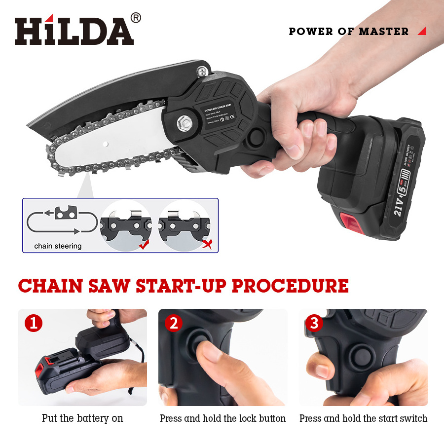 HILDA Mini 4-inch electric chain saw rechargeable chainsaw logging tree cutting household small handheld