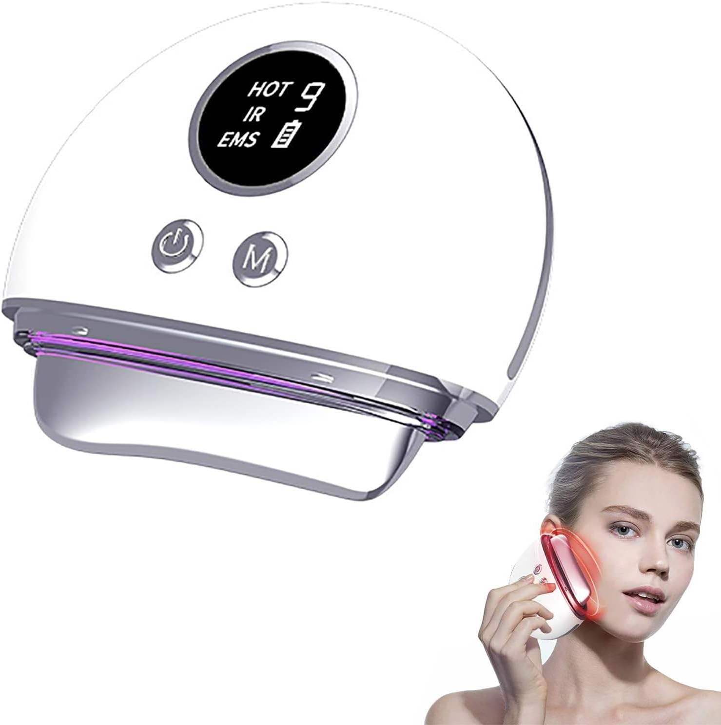 2024 New 5 Modes Heating Vibration Led Facial Massager Neck Lifting Gua Sha Device Massage Electric Gua Sha Scraping Facial Tool