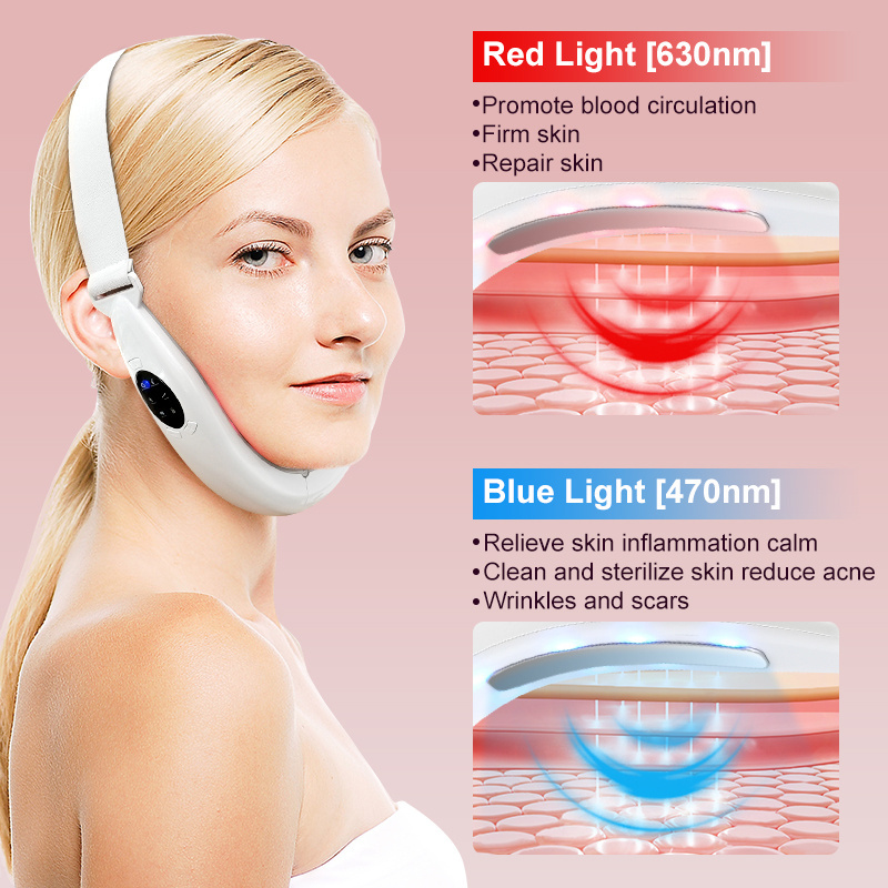 Face Lifter 5 Modes V-Line Up Face Lifting Belt Face Slimming Vibration Massager Red&Blue Led Display Facial Beauty Instrument