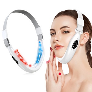 Face Lifter 5 Modes V-Line Up Face Lifting Belt Face Slimming Vibration Massager Red&Blue Led Display Facial Beauty Instrument