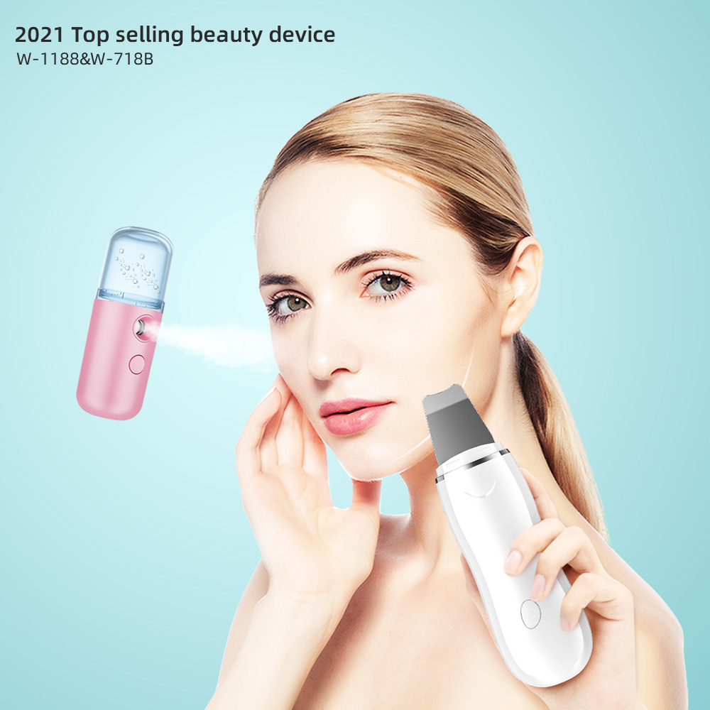 Professional face exfoliating device deep cleansing ultrasonic facial skin scrubber