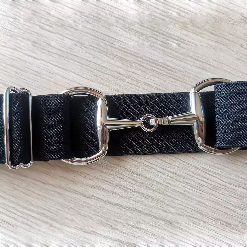 Horse back riding belt silver Snaffle Bit Buckle Equestrian Belt for Rider fabric Elastic Belt Customization label