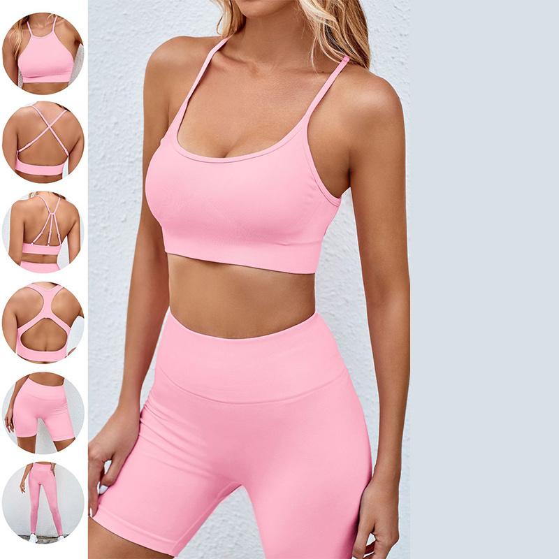 Seamless 5pcs Gym Set Seamless Sports Bra Leggings Shorts Set High Quality Women Sexy Workout Clothes