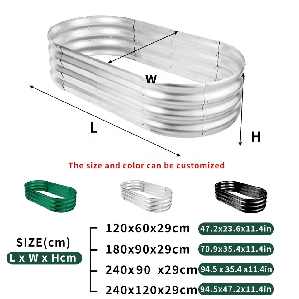 Oval Outdoor raised garden bed galvanized Metal Raised Planter Bed outdoor garden raised planter box