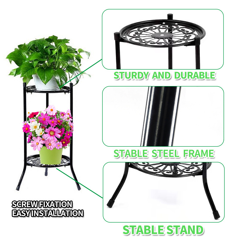 2-Tier Steel Plant Stand for Garden Patio Nursery Home-Flower Pot Rack Display Shelf Decorative Display Shelf for Plants Flowers