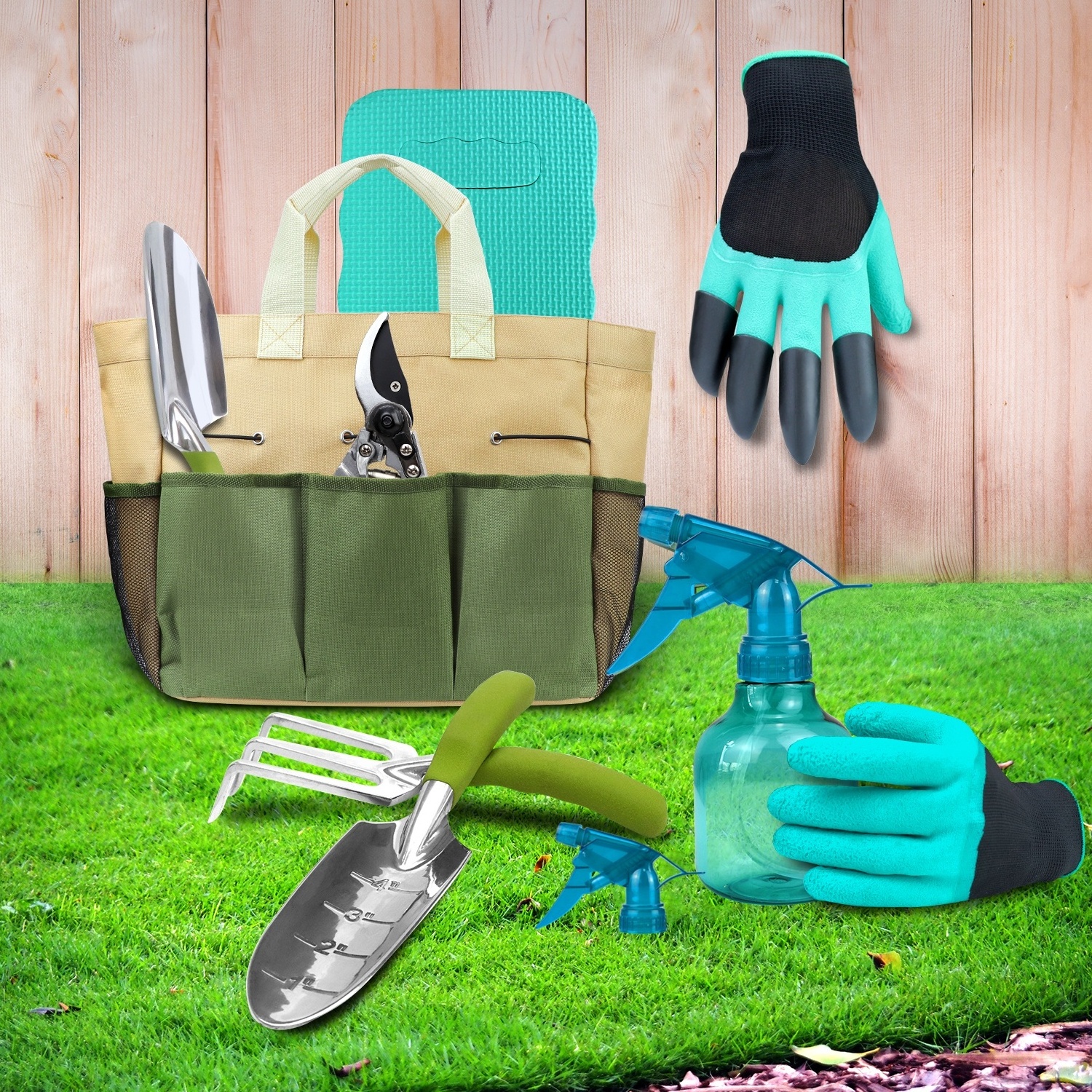 Gardening Tools Set With 3Pcs Garden Hand Tools, Sprayer,Gardening Kneeler And Gardening Claws Gloves Tools Gardening