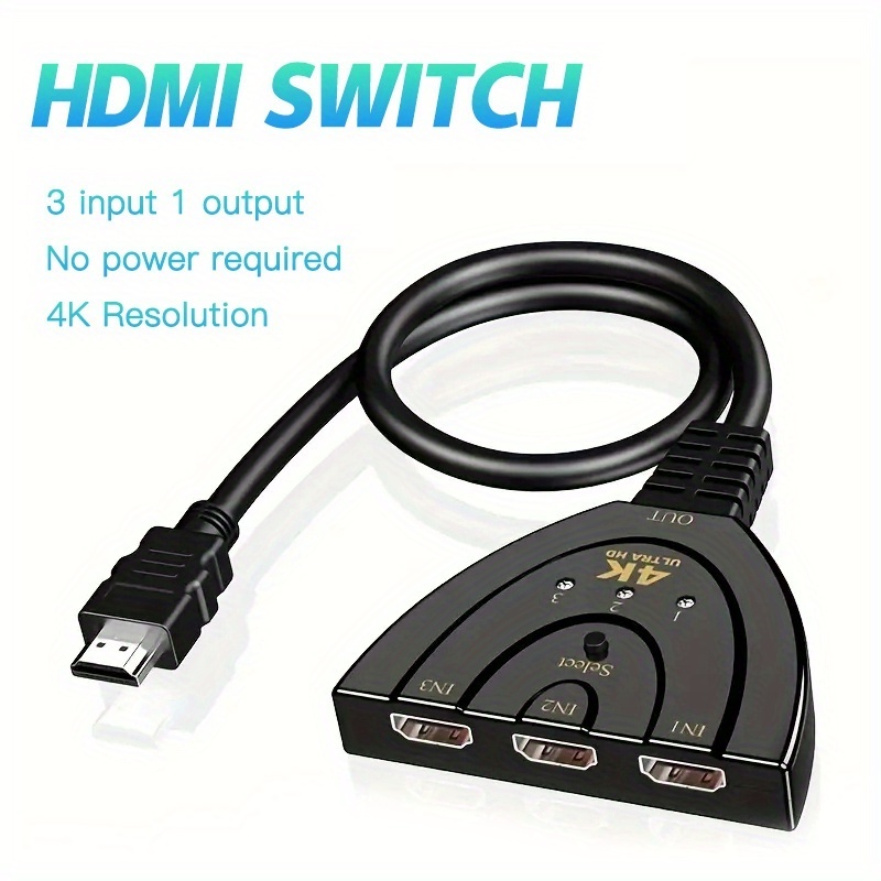 4K HDMI Splitter 3 In 1 Out 3-Port HD Switcher Selector HD Cable Supports Full HD 4K 1080P 3D Player