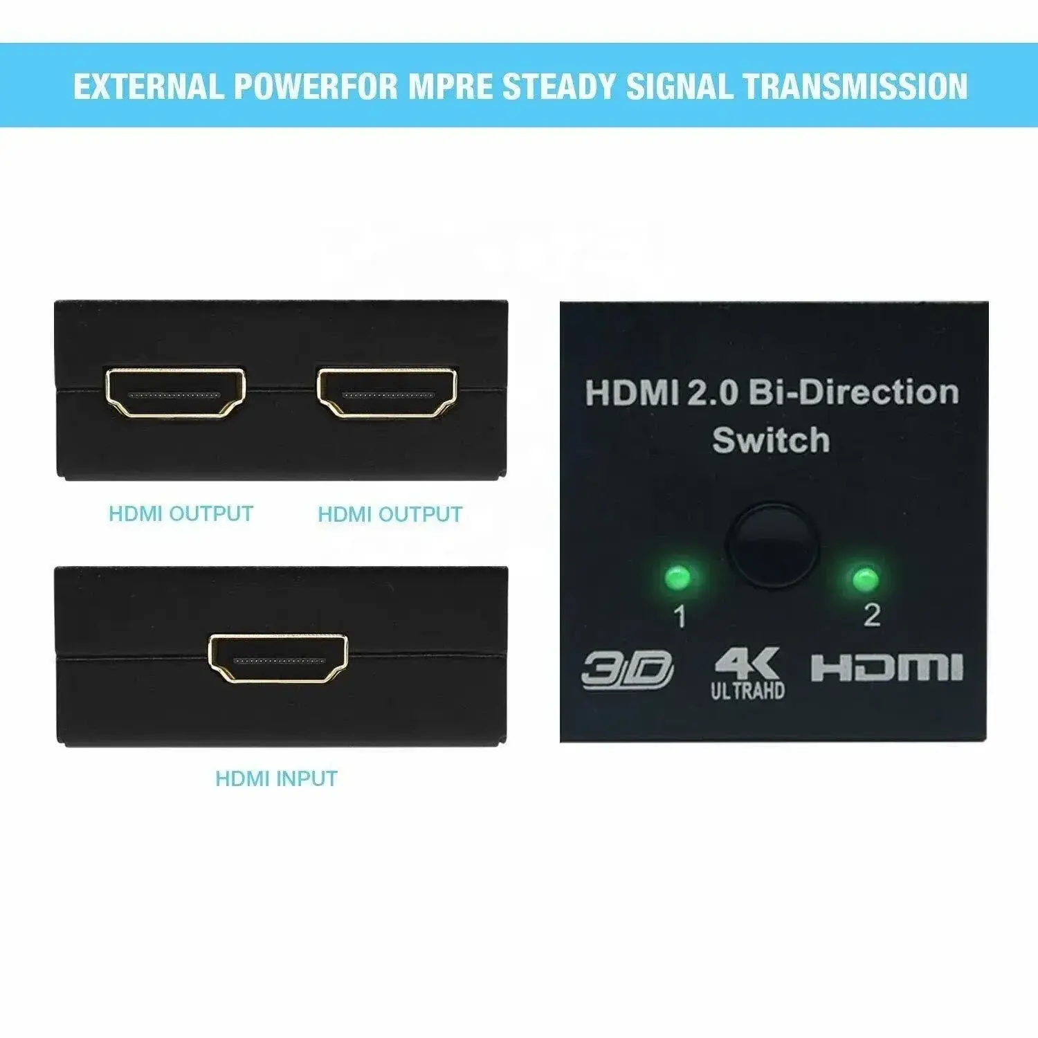 HDMI Switch HDTV Bi Directional 1x2 / 2x1 AB Switcher Splitter 2 Port Supports UHD 4K 1080P 3D HDR HDCP Splitter HDMI