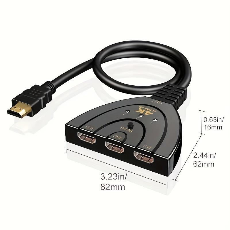 4K HDMI Splitter 3 In 1 Out 3-Port HD Switcher Selector HD Cable Supports Full HD 4K 1080P 3D Player