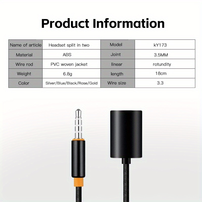 High-Quality Audio Splitter Adapter Jack 3.5mm 1 to 2 Dual Aux Cable with Earphone Y Splitter for Cellphone Sharing