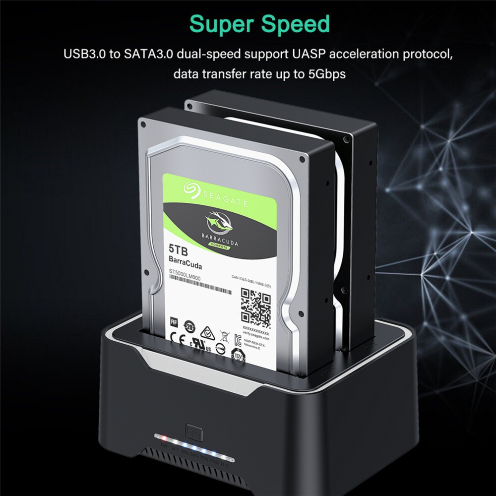 USB 3.0 to SATA Dual Bay External Hard Drive Enclosures Docking Station for 2.5/3.5 inch HDD SSD Extension Dock Case