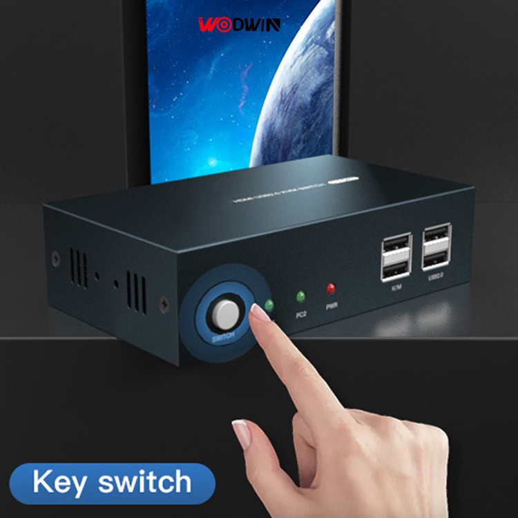 WODWIN Top Quality  KVM Extender Video Switcher Dual Monitor 4K 30HZ KVM Switch for PC Laptop