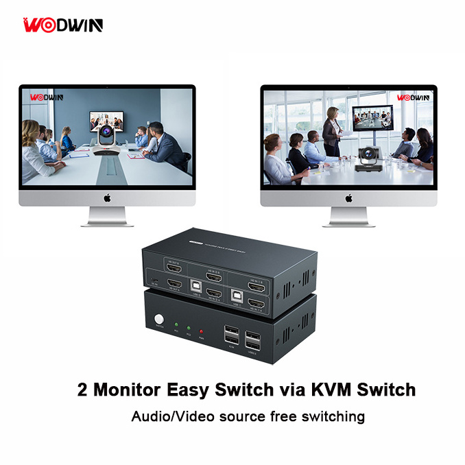 WODWIN Top Quality  KVM Extender Video Switcher Dual Monitor 4K 30HZ KVM Switch for PC Laptop