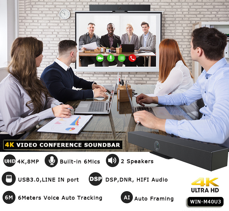 High Quality Ultra HD 4K EPTZ Sound Bar Auto Framing All-in-One Video Conferencing System for Video confer Meetting