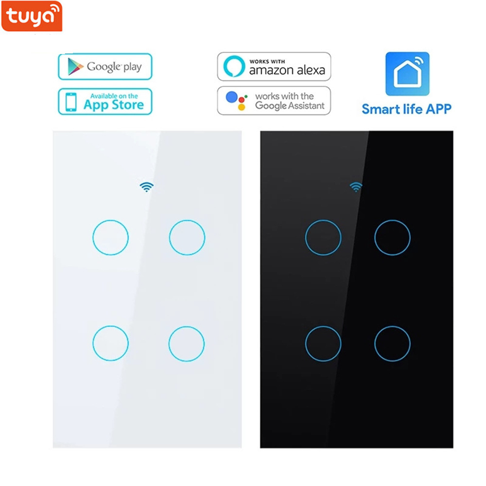 No Neutral&Neutral Tuya Wifi Switch Wall Light Control System 1/2/3/4 Gang Wall Smart Switch For Hotel/Home With Alexa Google