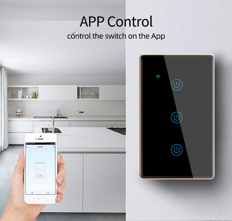 Tuya Metal Frame Smart Switches APP Control Glass Panel Touch Wall 1/2/3/4 US/AU/BR Standard Smart Switch