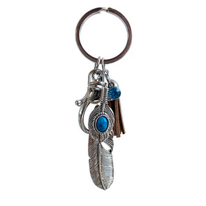 European And American Western Cowboy Metal Turquoise Tassel Feather Cross Leaf Pendant Keychain