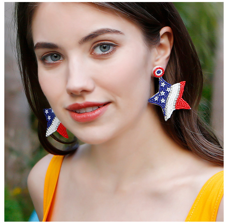 Usa Red White And Blue Flag Earrings Stars Stripes Freedom American Patriotic Seed Bead Earrings