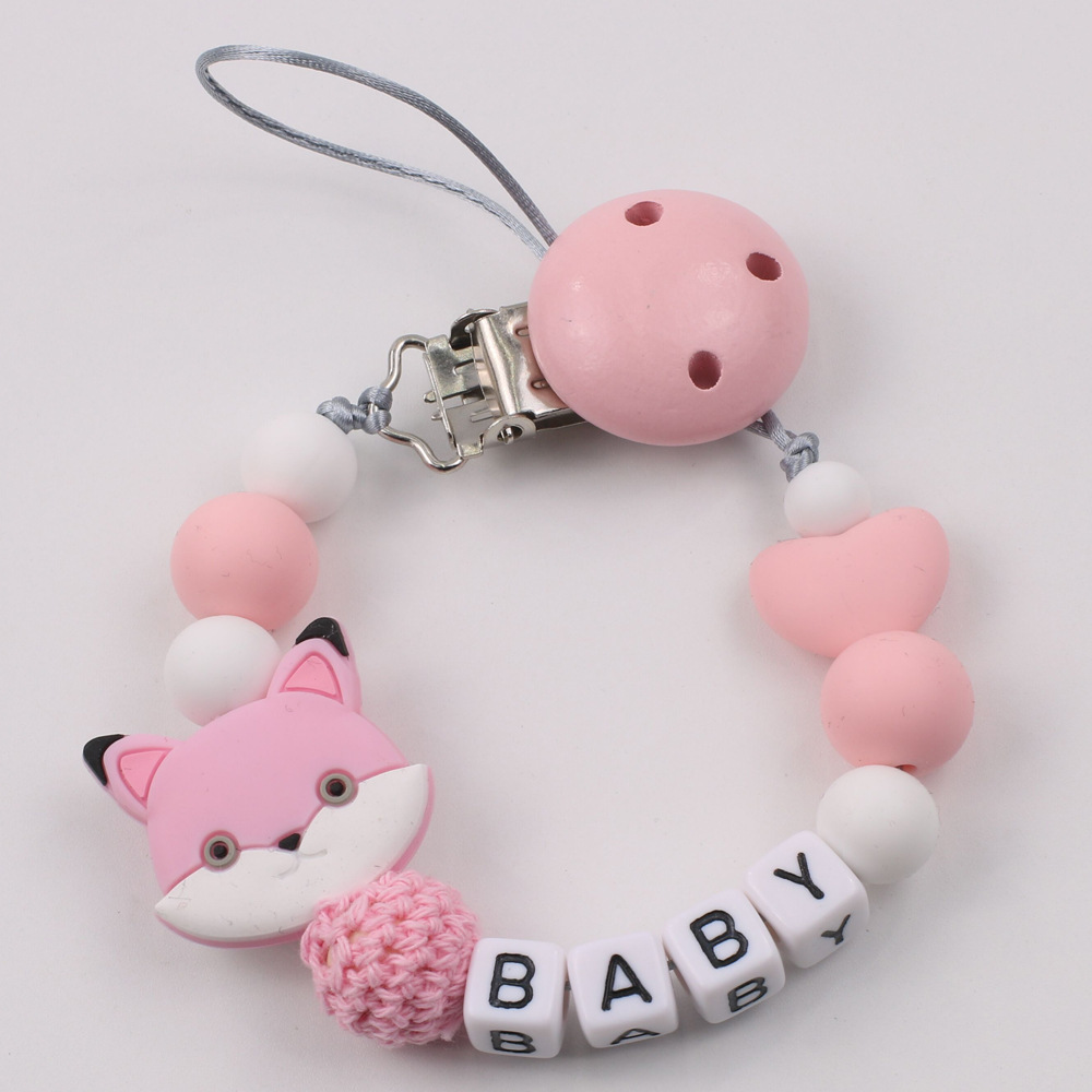 Baby Cartoon Bear Pacifier Clip Chain Tooth Glue Anti Falling Chain Silicone Bead Pacifier Chain Baby Product