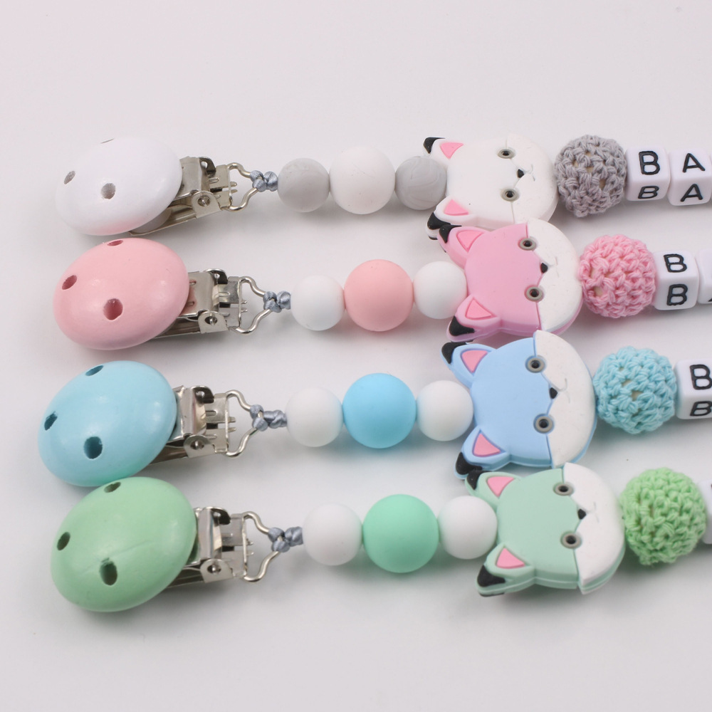 Baby Cartoon Bear Pacifier Clip Chain Tooth Glue Anti Falling Chain Silicone Bead Pacifier Chain Baby Product