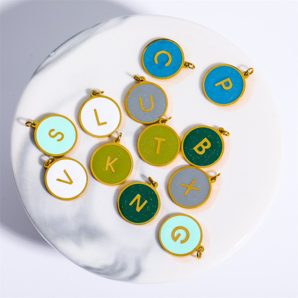 Wholesale Candy Color Enamel Letter Charms 16mm A-Z Stainless Steel Alphabet Pendants for Jewelry Making