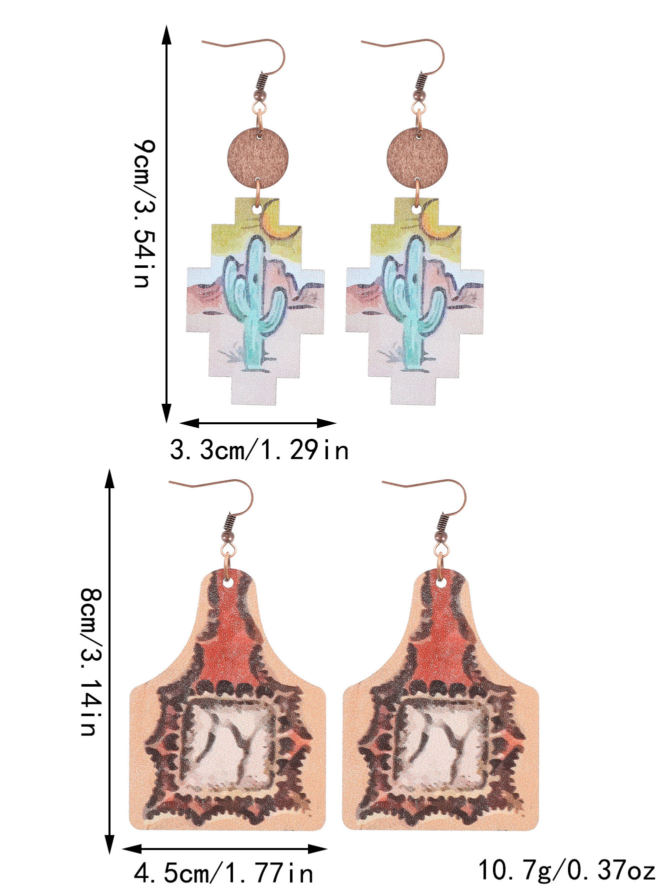 Western Style Sunflower Cactus Horsehead Wood Chip Earrings for Women Gift