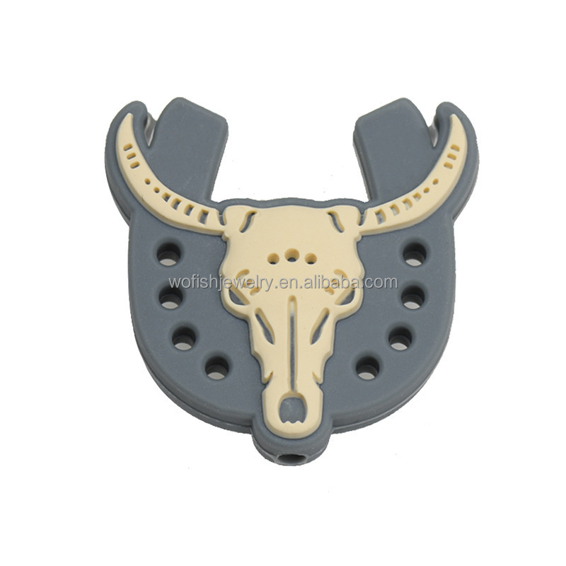 Western Horseshoe Horn Cow Skull Head Beads 30*30mm Bulk Silicone Beads Animal Beads Jewelry Accessories